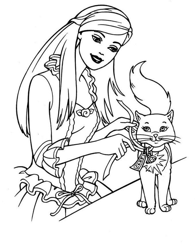 Barbie and cat Coloring Page