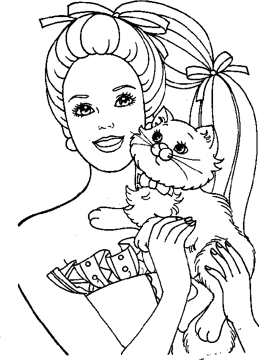 Barbie and her cat Coloring Pages