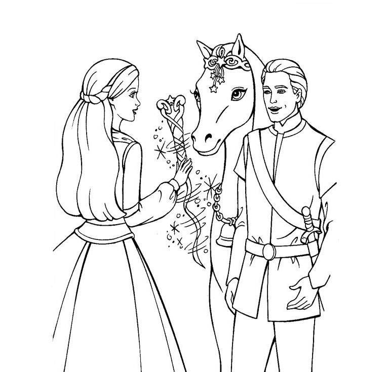 Barbie Horse, Princess and Prince Coloring Page