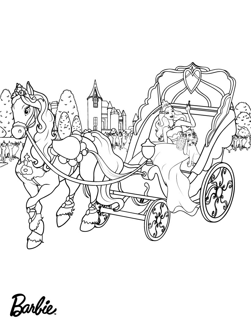 Barbie Horsed Drawn Coloring Pages