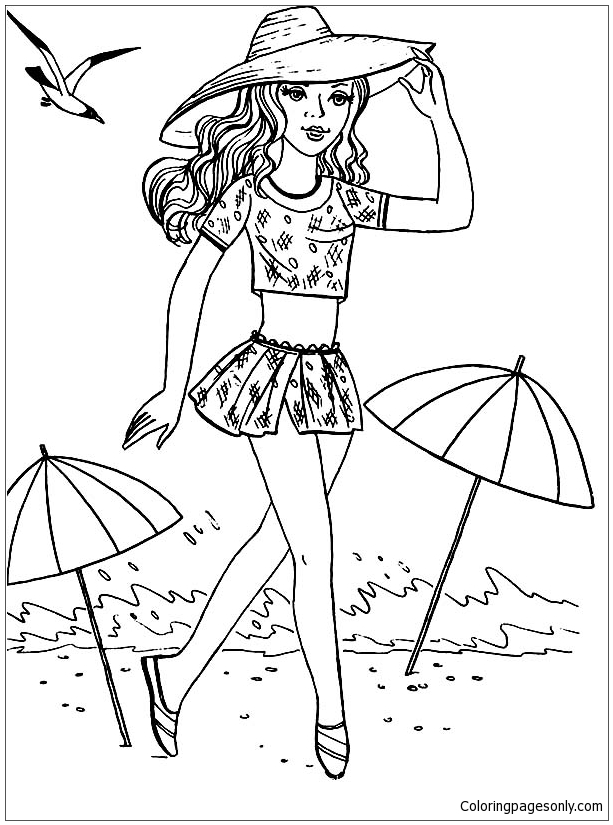 Barbie At The Beach Coloring Pages