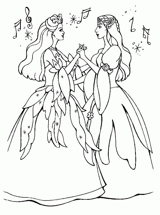 Barbie princess dances with her friend Coloring Page