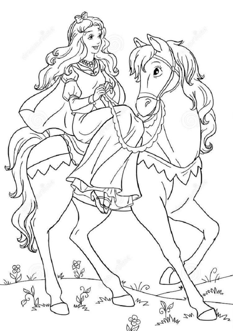 Barbie rides her horse Coloring Page