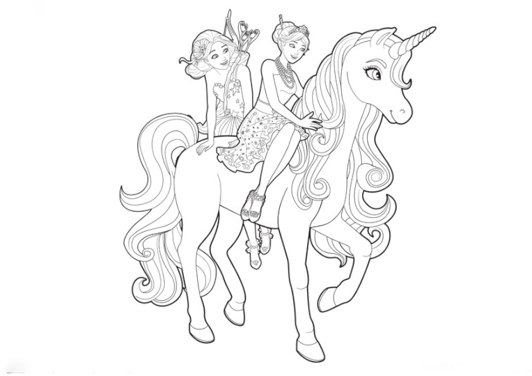 Барби и ее сестра с лошадью-единорогом из мультфильма "Единорог"