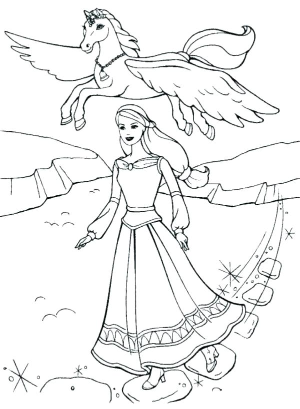 Barbie with Pegasus Coloring Page