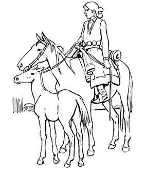 Barbie With Two Horse Coloring Page