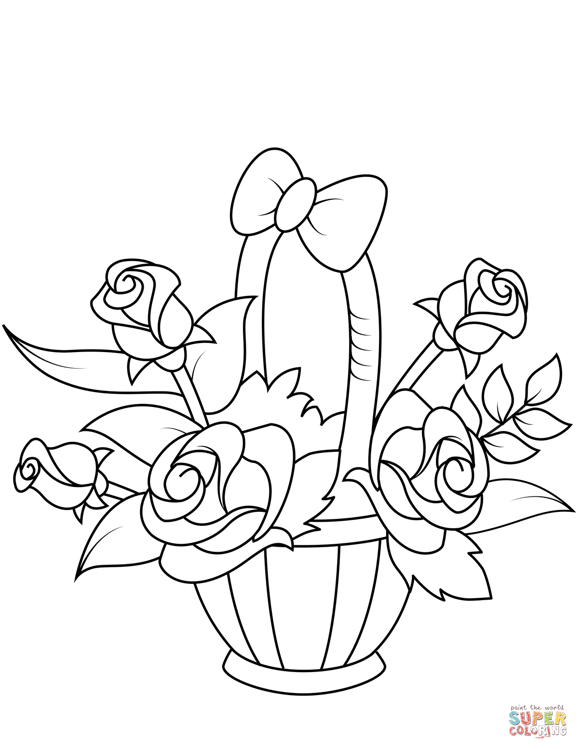 Basket with Roses Coloring Pages