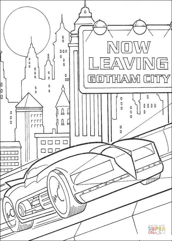 Batman Is Leaving Gotham City  from Batman Coloring Page