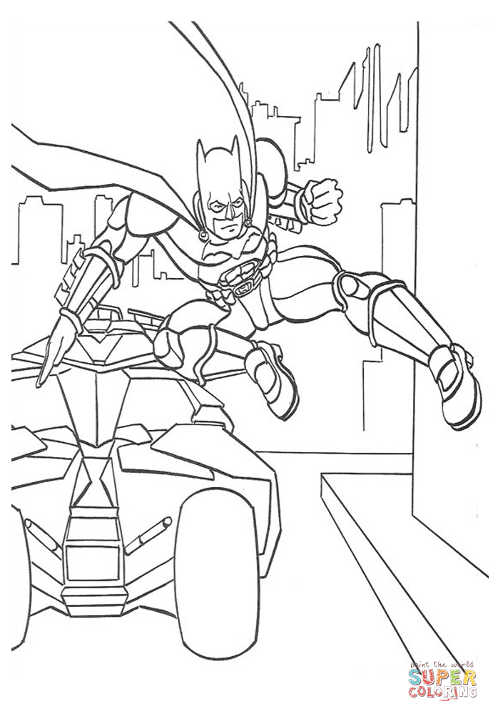 Batman Jumps out of His Car from Batman Coloring Pages