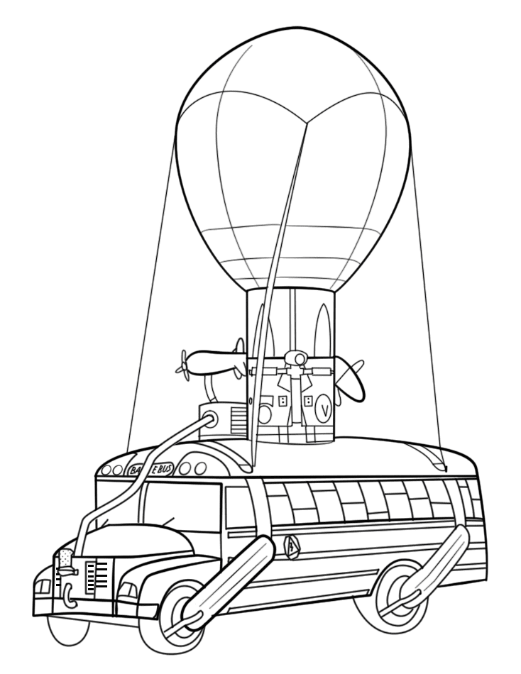 Battle Bus is an aerial vehicle in Fortnite Battle Royale Coloring Pages