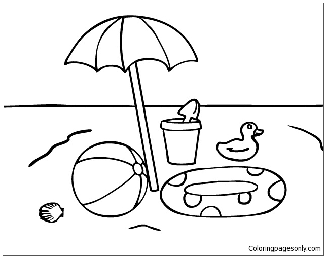 Two Women At The Beach Under An Umbrella Coloring Pages ...