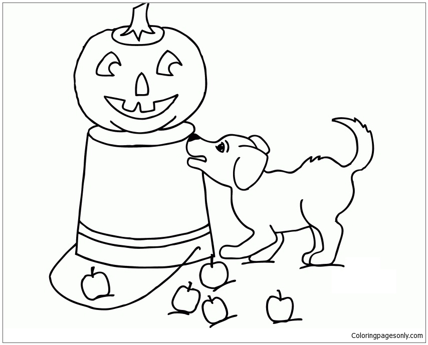 Beagle Puppy and Jack-O-Lantern Coloring Page
