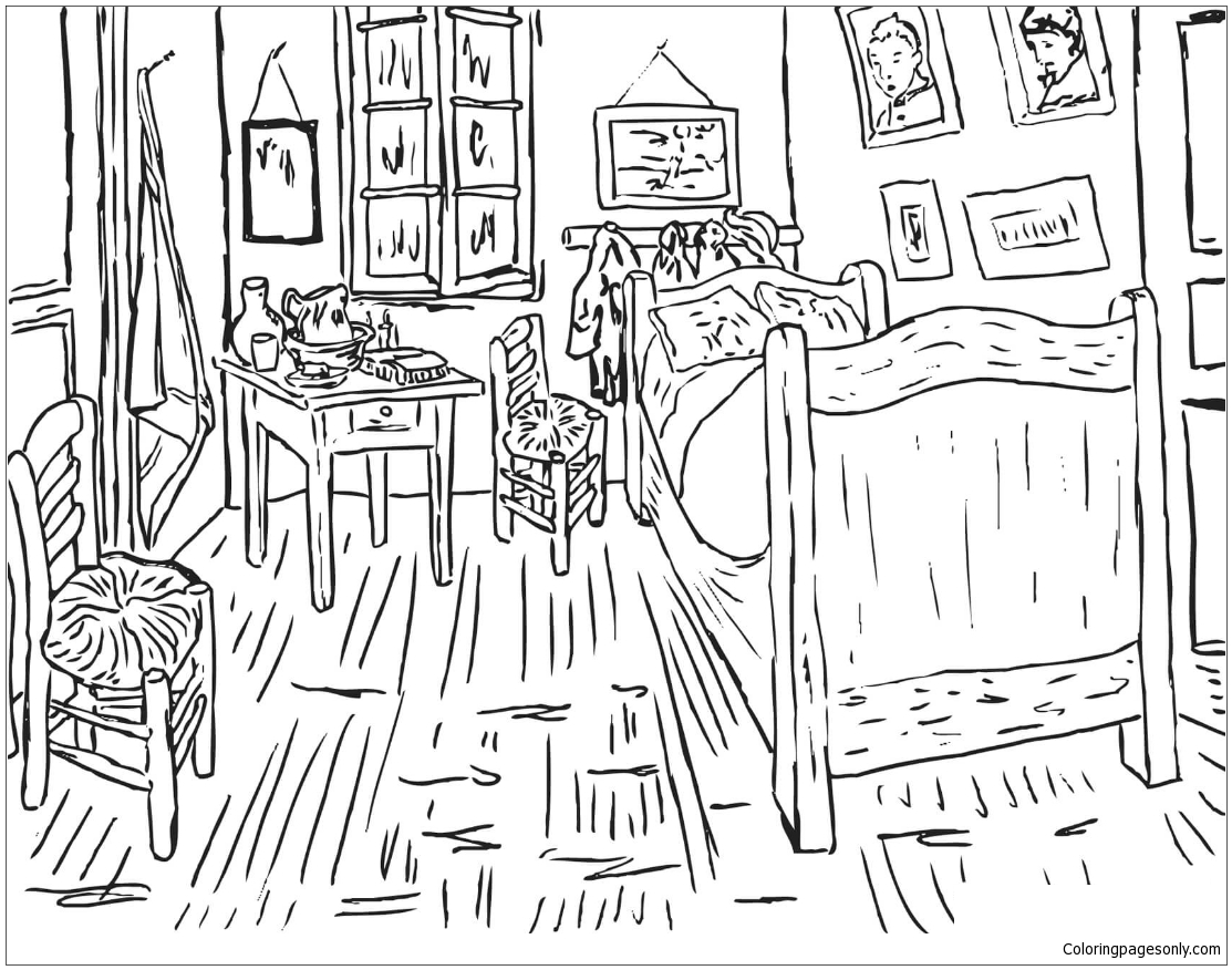 Bedroom at Arles By Vincent Van Gogh Coloring Page - Free Coloring