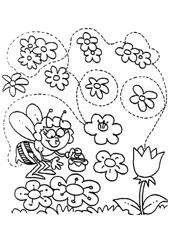 Bee Makes Honey In Spring Coloring Page
