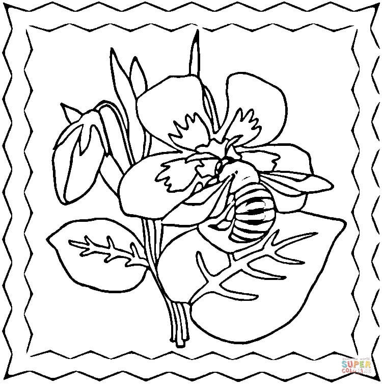 Bee On The Violets Coloring Pages
