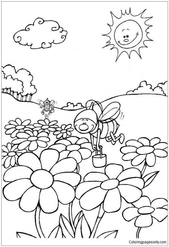 bee and flower coloring pages