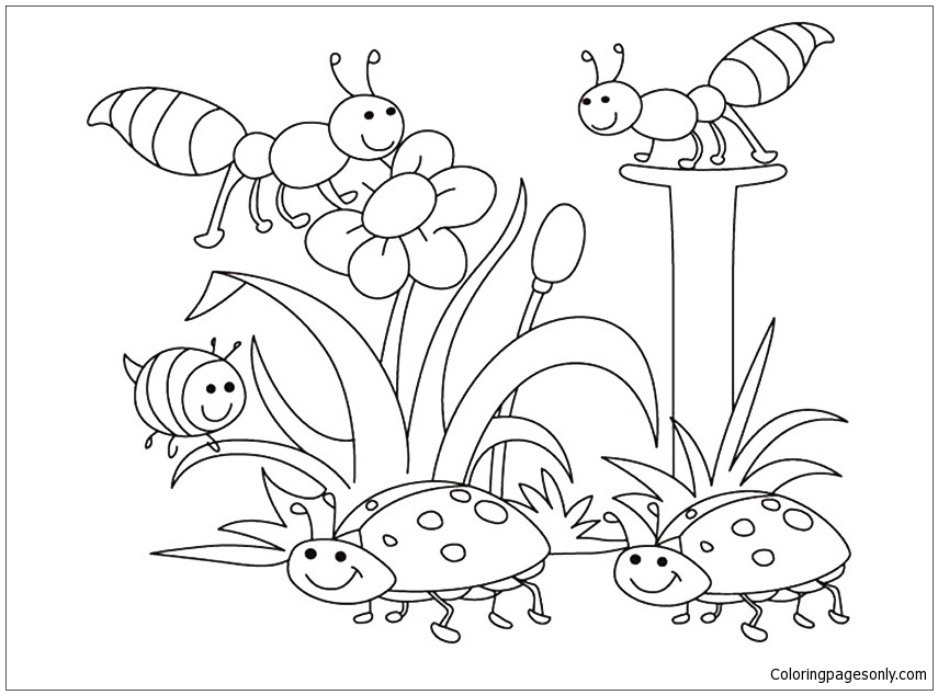 Bees During Spring Season Coloring Pages