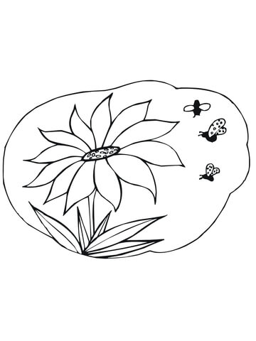 Bees Gather Nectar on Sunflower Coloring Page