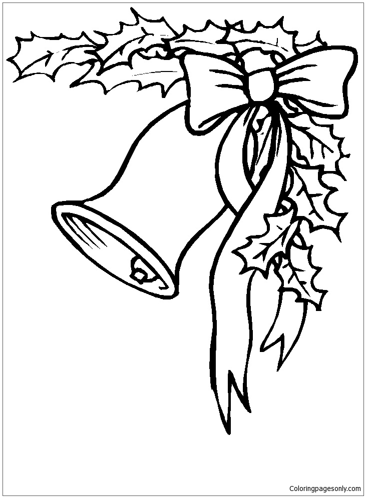 Bell, Bow And Holly Coloring Pages - Holidays Coloring Pages - Free