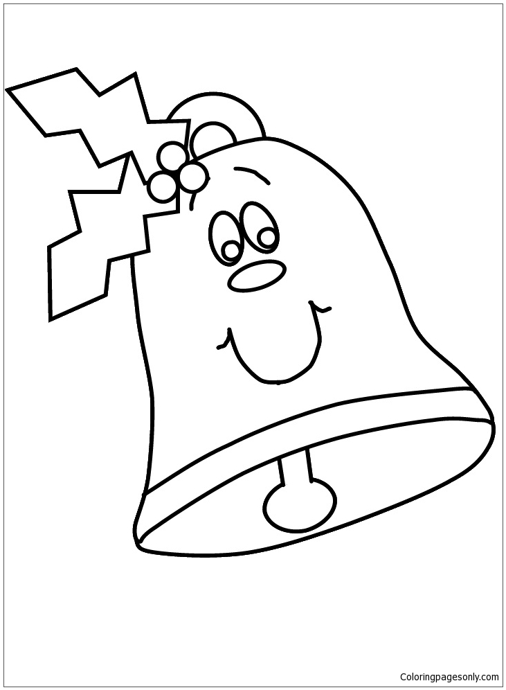 Bell With Face And Holly Coloring Pages