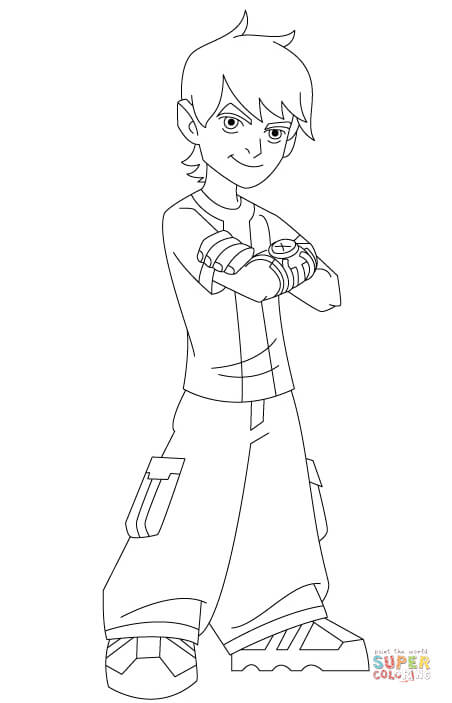 Little Ben 10 Looks Cool With His Arms Folded from Ben 10 Coloring Pages