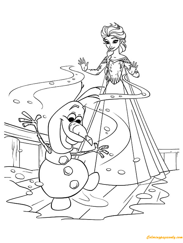 Pagina da colorare di Elsa e Olaf
