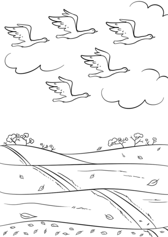 Birds Fly South in Autumn Coloring Pages