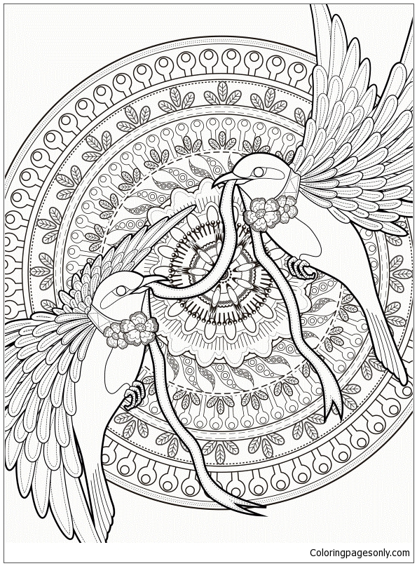 Раскраска Мандала с птицами