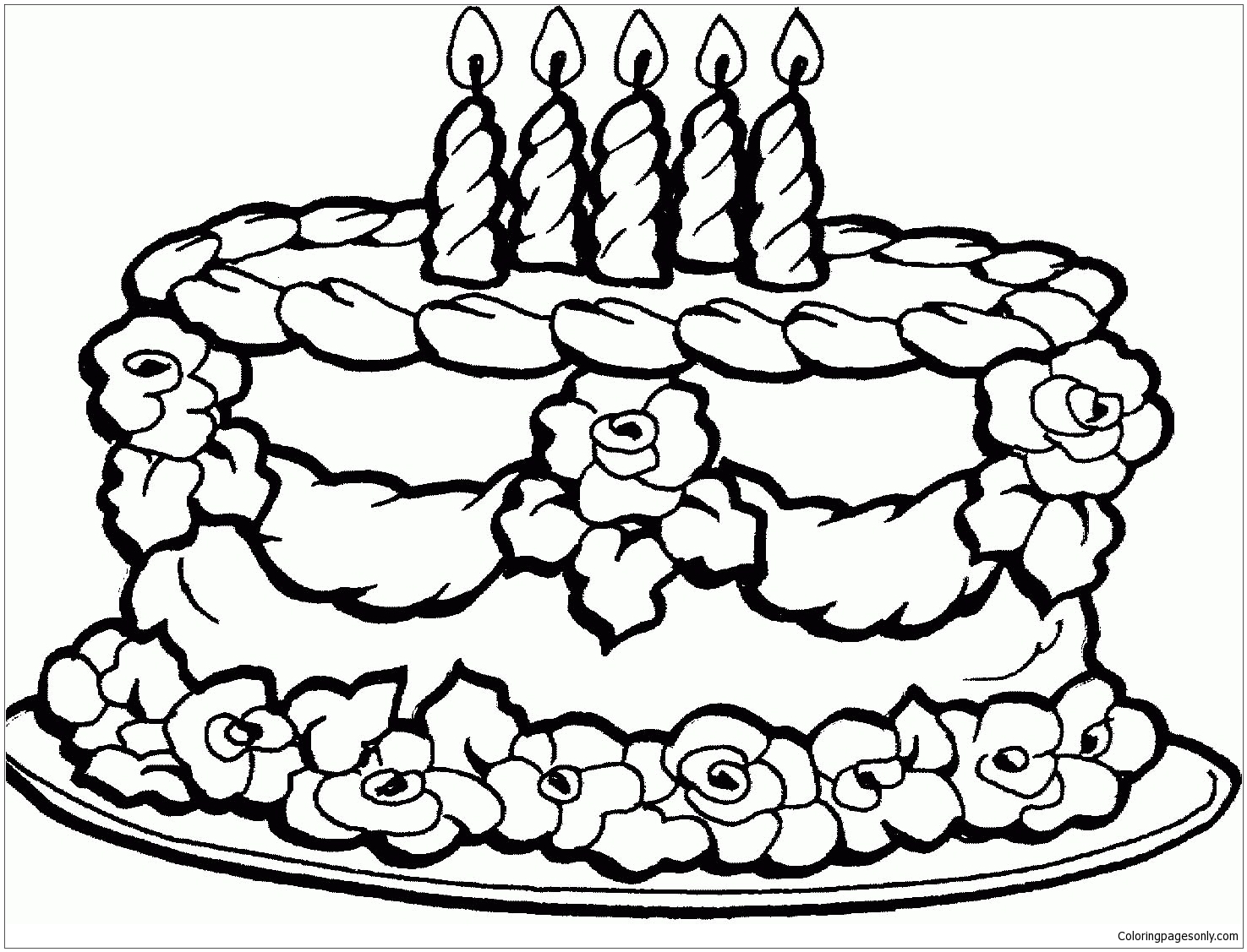 Birthday Cake 1 Coloring Pages - Food Coloring Pages - Coloring Pages