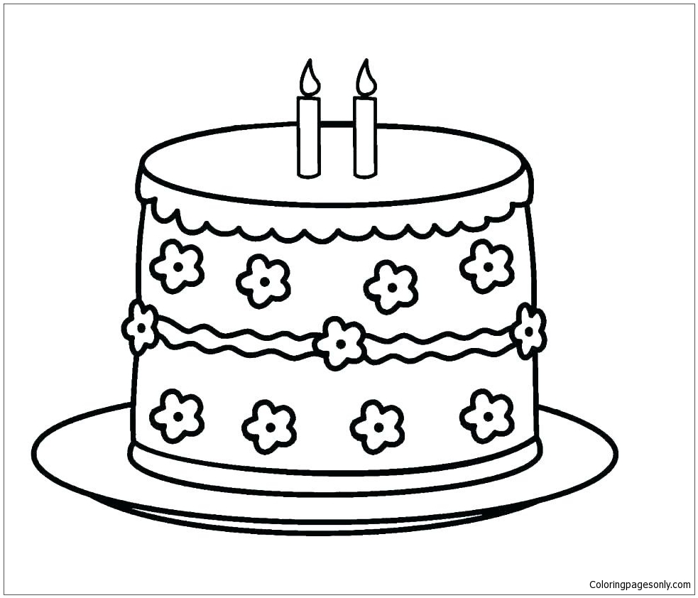Birthday Cake 3 Coloring Pages - Food Coloring Pages - Coloring Pages