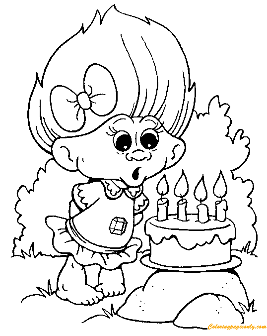 Birthday Troll Coloring Pages