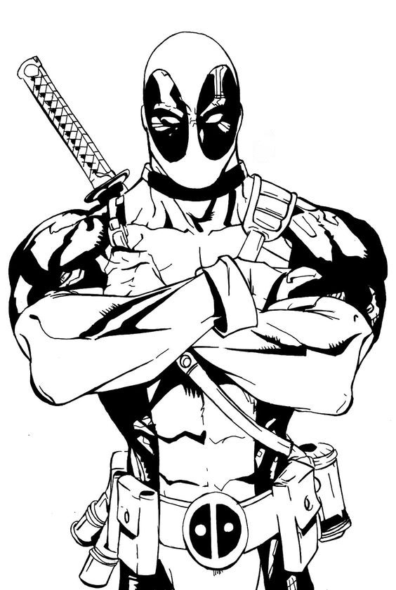 Página para colorear de Deadpool en blanco y negro