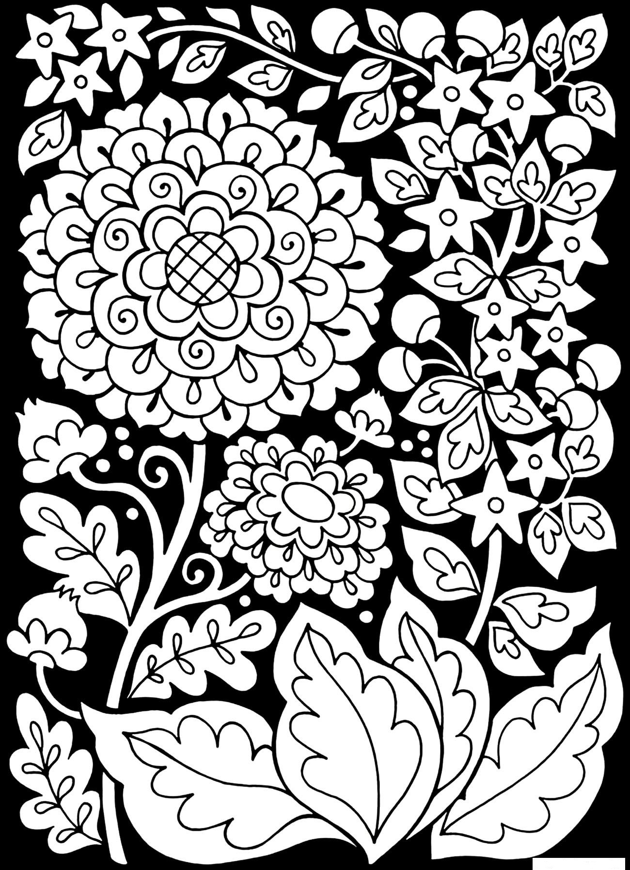 Black Background With Flowers Coloring Page