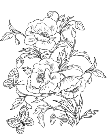 Blossom Poppies Coloring Page