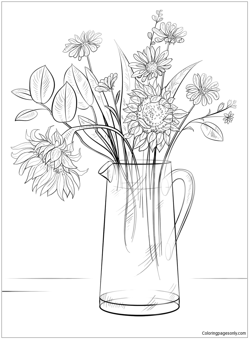Página para colorir de buquê de flores