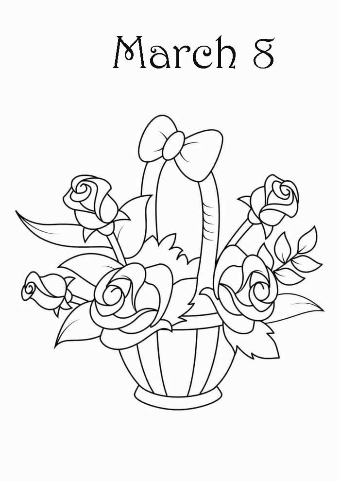 Bouquet of roses in 8th March Coloring Page