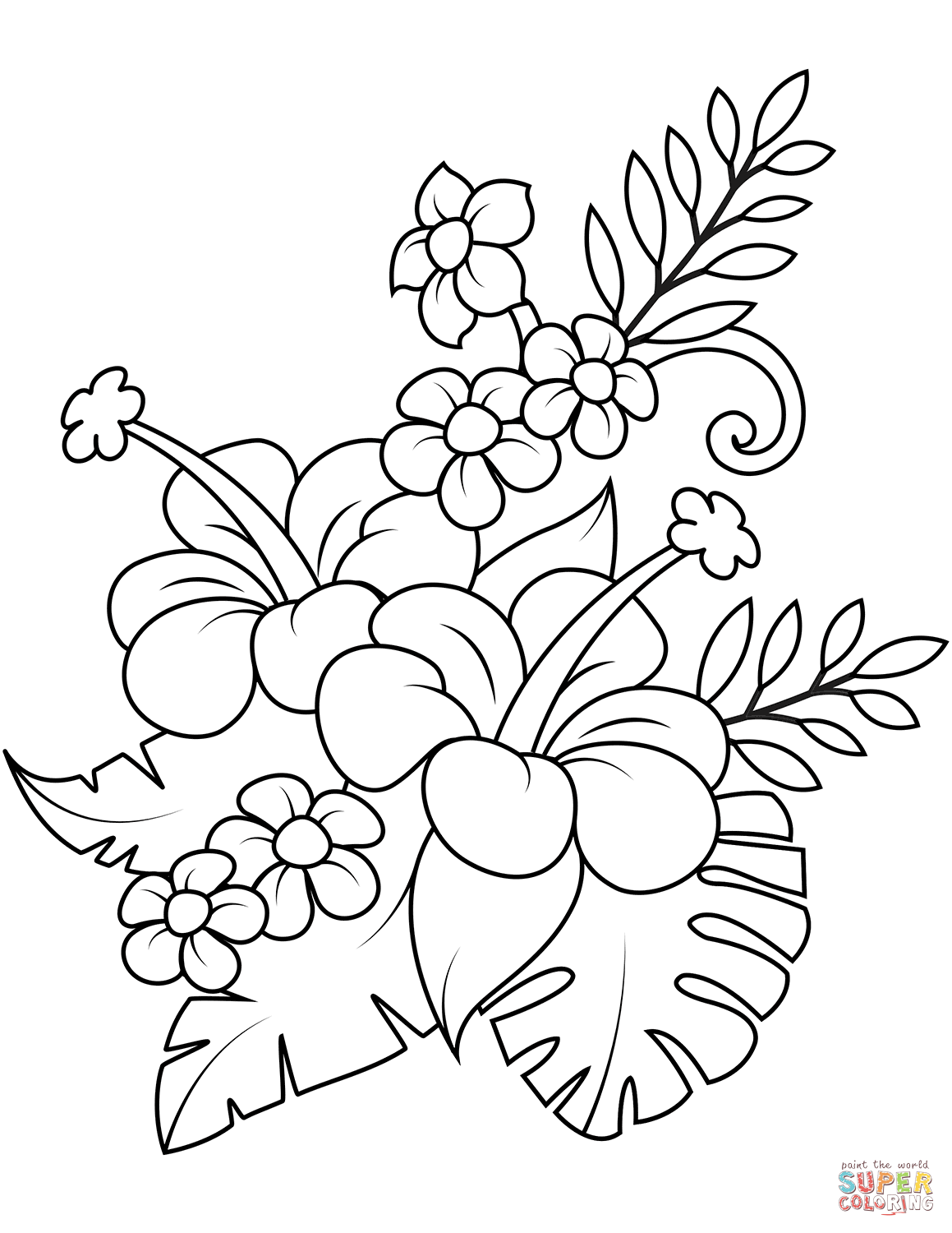 Bouquet d'Hibiscus et de Feuilles de Monstera d'Hibiscus