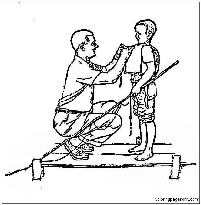 Boy and Dad on Dock by Norman Rockwell Coloring Page