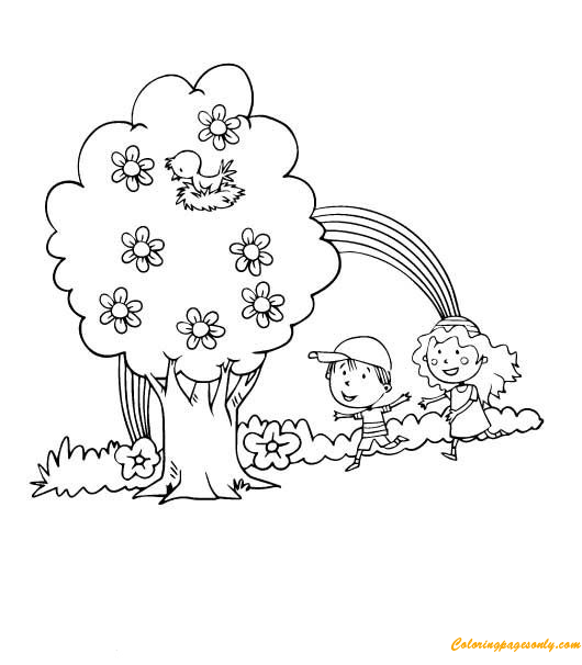Boy and Girl Playing Time Coloring Pages
