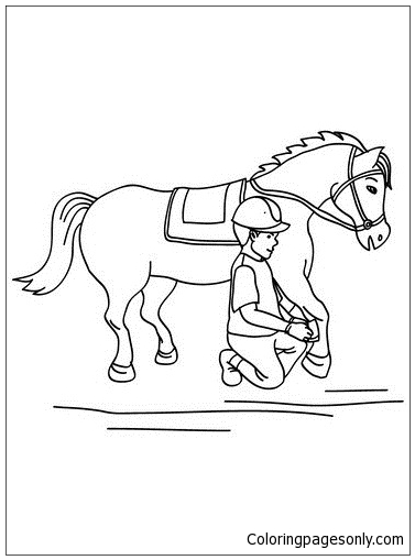 Jongen maakt de benen schoon voor paarden from Paard
