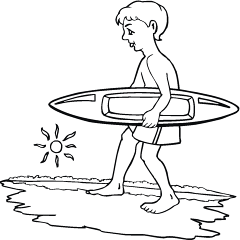 Boy Go Surfing Coloring Page