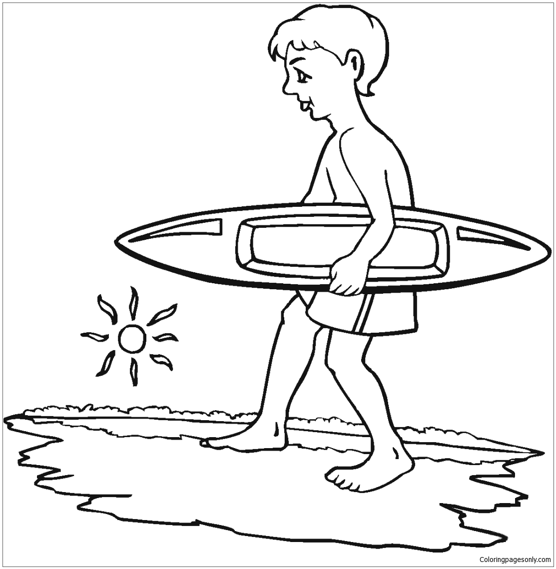 Boy Go Surfing from Beach
