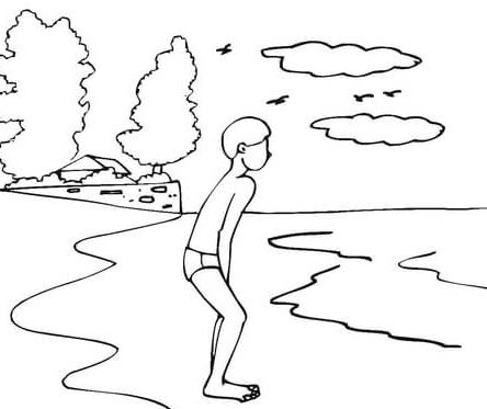 Boy Go Swimming In The Cold Weather Coloring Pages