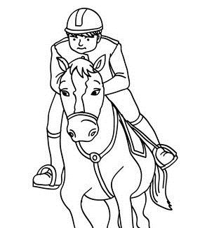 Boy On A Jumping Horse Coloring Page