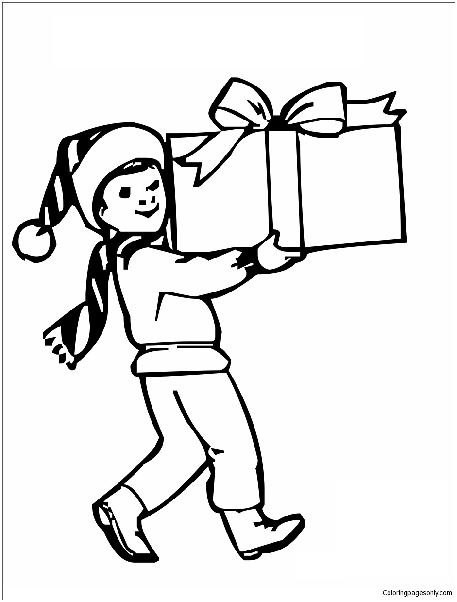 Boy With Christmas Gifts Coloring Pages