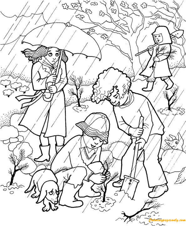 Boys  Planting Trees Coloring Pages