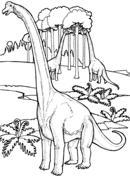 Раскраска Брахиозавры возле дерева