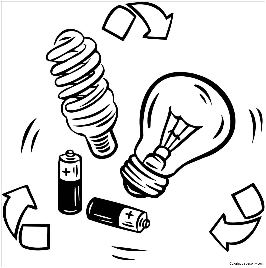 Bulb Recycling From Battery Coloring Pages - Recycling Coloring Pages