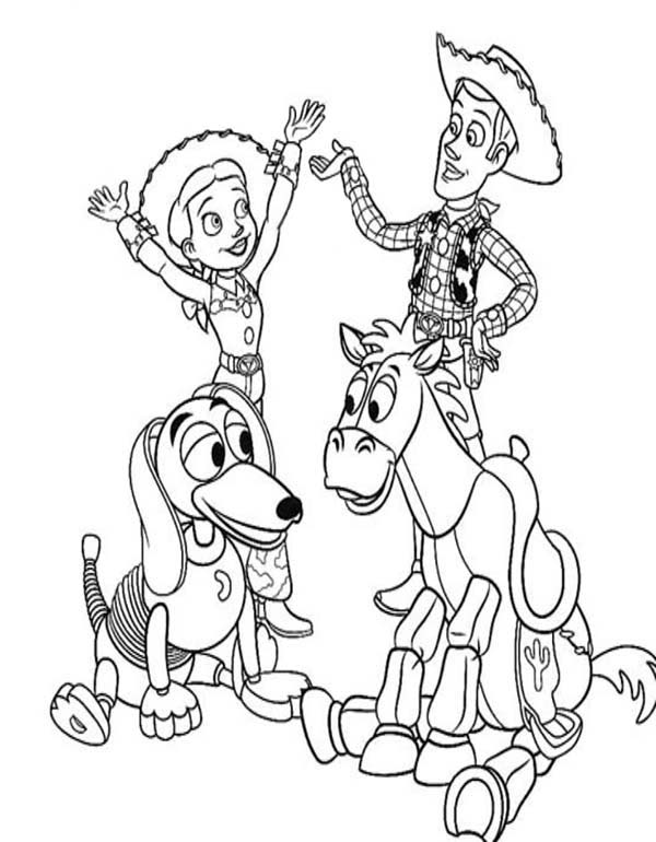 Woody, Jessie and Bullseye Toy Story Coloring Page