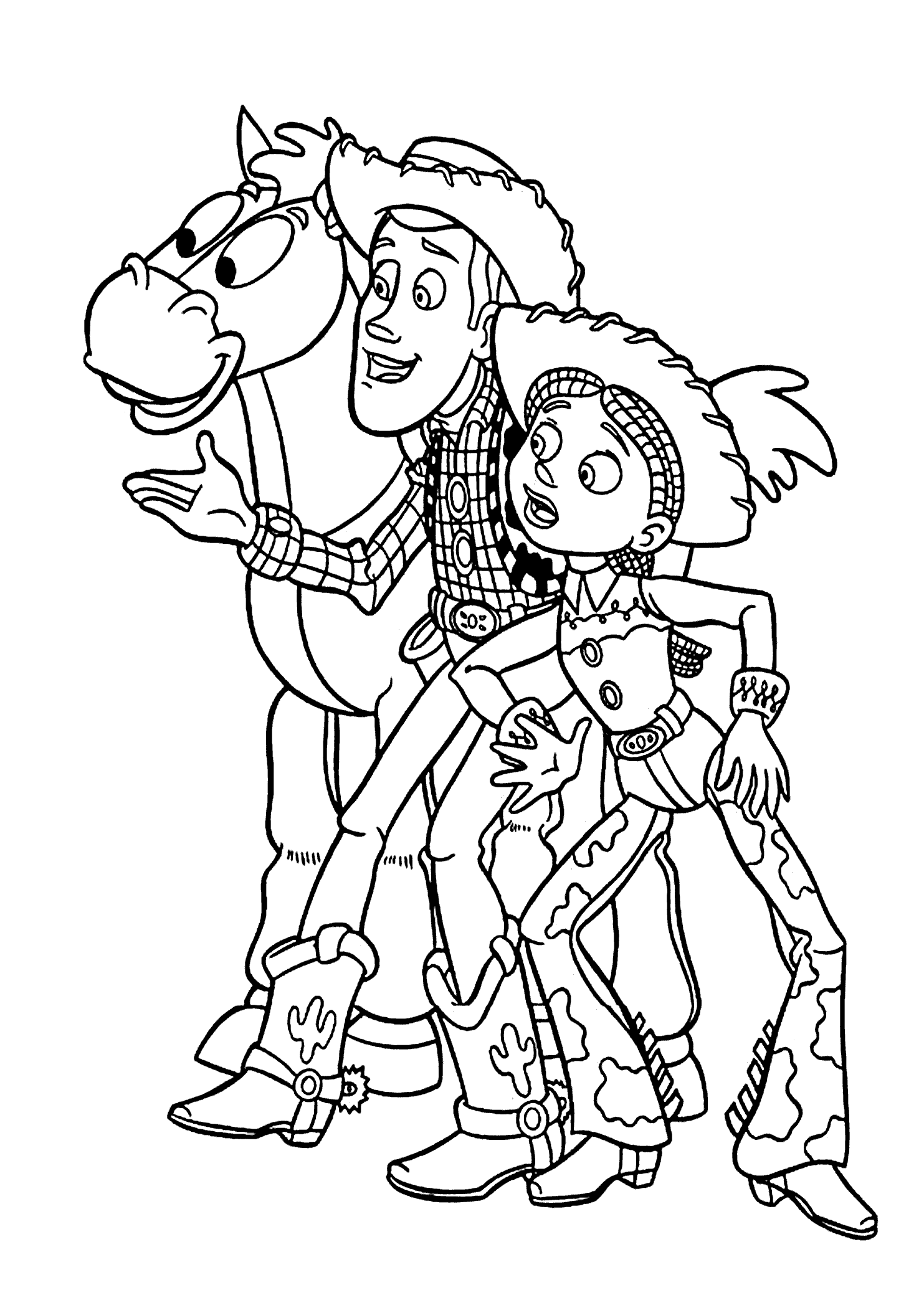 Woody, Jessie and Bullseye Coloring Page